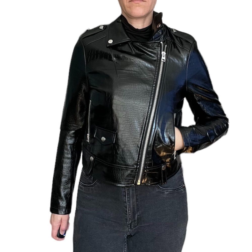 TOPSHOP Black Faux Leather Biker Moto Jacket Size US 6